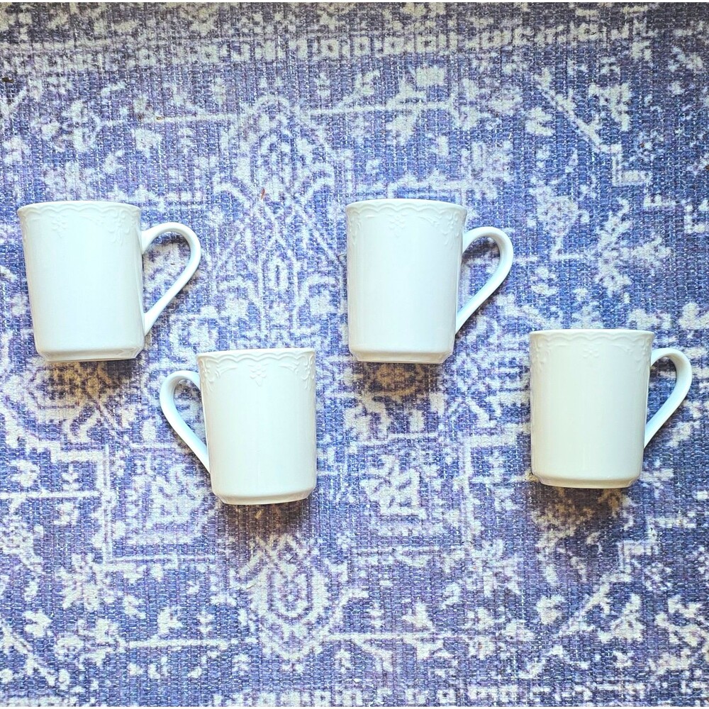 Tabletops Gallery Versailles White Ceramic Mugs Set of 4 MW/DW Safe Never Used